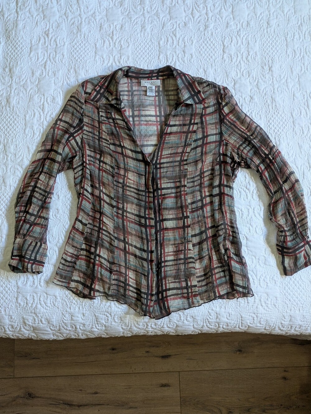 Anthropologie Plaid Button-Front Sheer Blouse - Multi